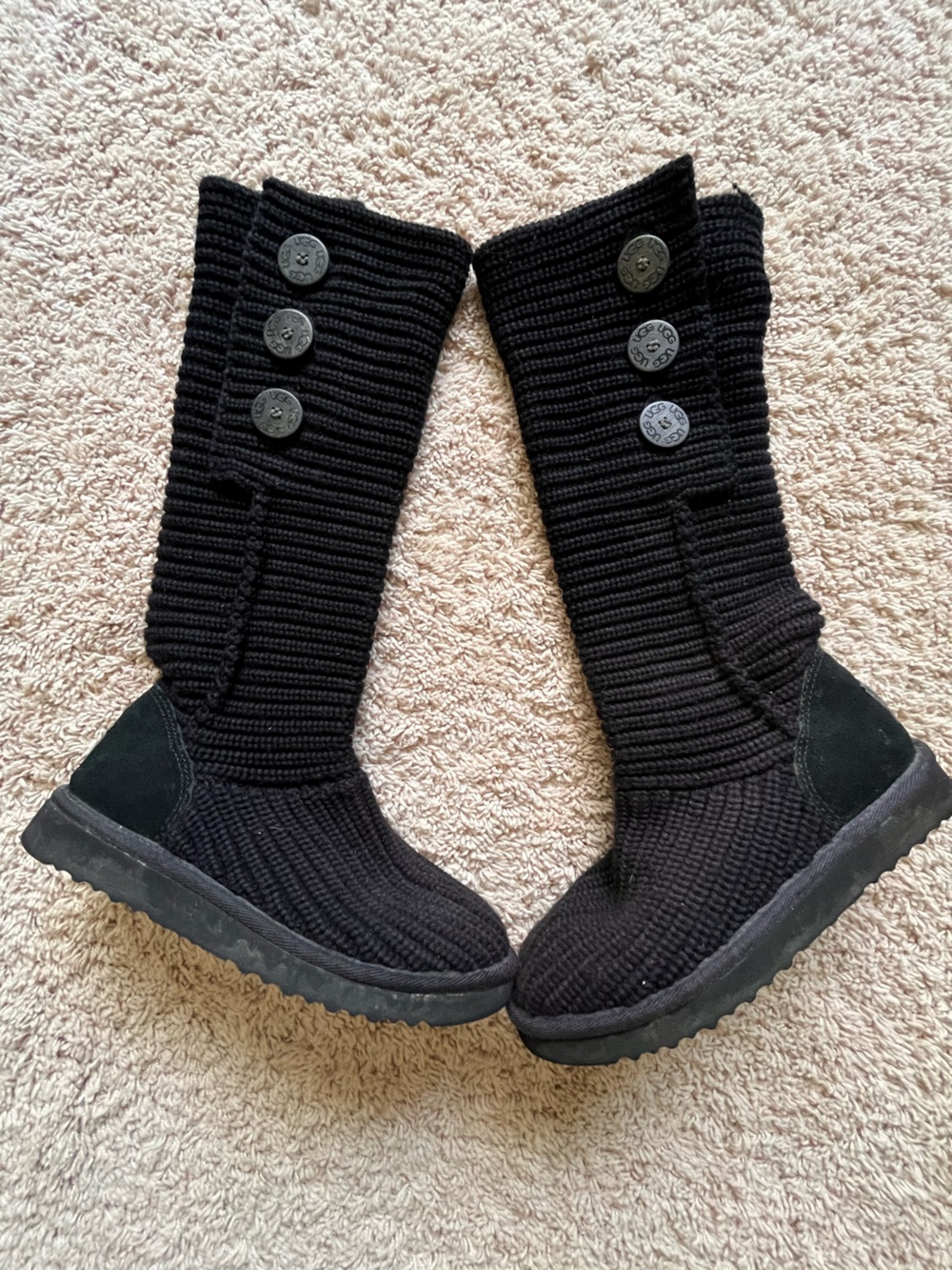 UGG Black Knit Button-Detail Slip-On Booties